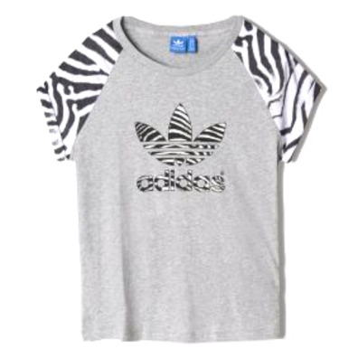 Adidas Original T-Shirt Frau Trefoil Logo Zebra (gris/blanco)