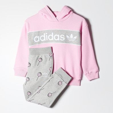 Adidas Originals Chándal Infant Basketball Kapuzen Fleece Set (rosa/gris)