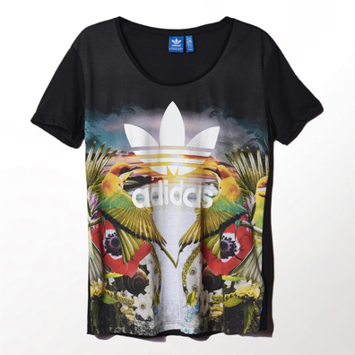 Original Adidas T-Shirt Tropical Woman Print (mehrfarbig schwarz)