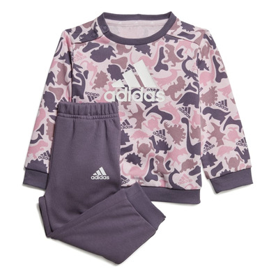 Adidas Essentials Allover Print Jogger Set "Clear Pink"