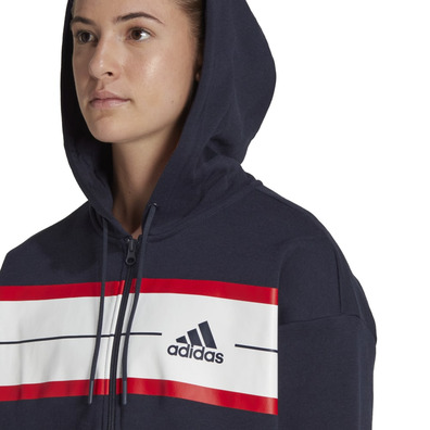 Adidas W Essentials Pinstripe Block Fleece Full-Zip Loose Fit