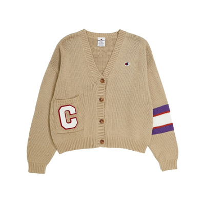 Champion C Logo Aufnäher gestrickter Cardigan "Beige"