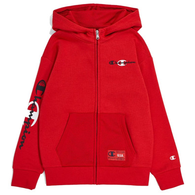 Champion Kids Basketball Logo Full-Zip Fleece Hoodie "Red"