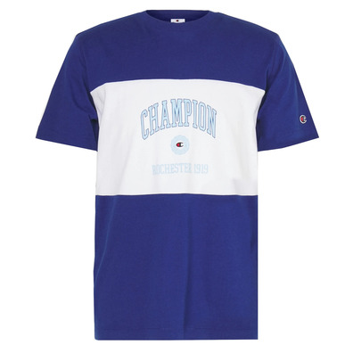 Champion Rochester Bookstore Farbe Block Logo T-Shirt "Blau"