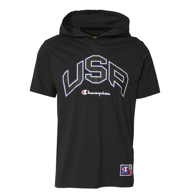 Champion Sport Lifestyle Basketball USA Logo Comfort Fit T-Shirt mit Kapuze "Black"