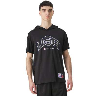 Champion Sport Lifestyle Basketball USA Logo Comfort Fit T-Shirt mit Kapuze "Black"