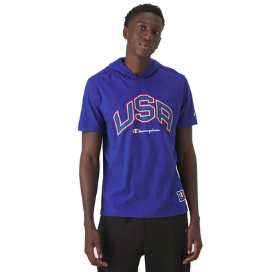 Champion Sport Lifestyle Basketball USA Logo Comfort Fit T-Shirt mit Kapuze "Nautical Blue"