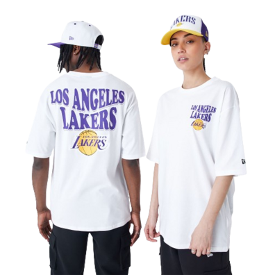 Neue Ära NBA LA Lakers Script White Oversized T-Shirt