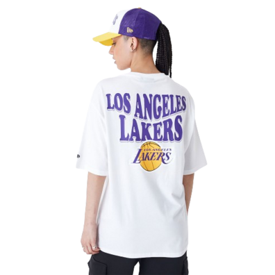 Neue Ära NBA LA Lakers Script White Oversized T-Shirt