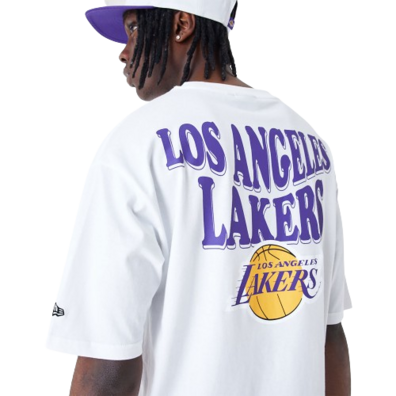 Neue Ära NBA LA Lakers Script White Oversized T-Shirt