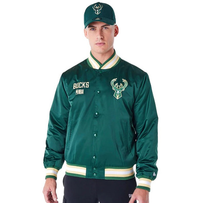 New Era NBA Milwauke Bucks Satin Bomber Jacket "Dark Green"