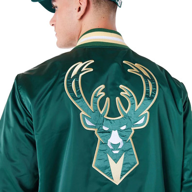 New Era NBA Milwauke Bucks Satin Bomber Jacket "Dark Green"