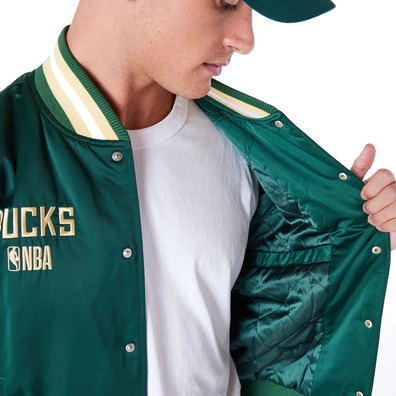 New Era NBA Milwauke Bucks Satin Bomber Jacket "Dark Green"