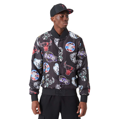 Neue Era NBA Team Logos All Over Print Bomber Jacket "Black"