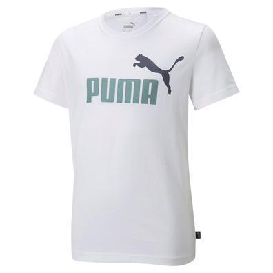 Puma Junior Essentials+ 2 Col Logo Tee "White-Mineral Blau"