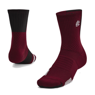 UA Curry ArmourDryTM Playmaker Mid-Crew Socken"Deep Red-Black"