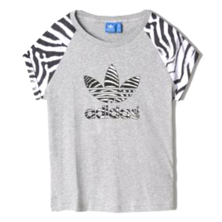 Adidas Original T-Shirt Frau Trefoil Logo Zebra (gris/blanco)