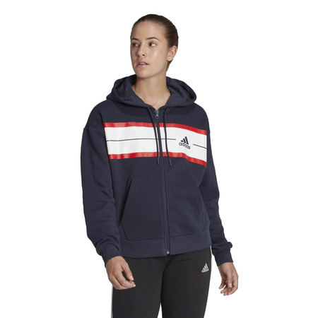 Adidas W Essentials Pinstripe Block Fleece Full-Zip Loose Fit