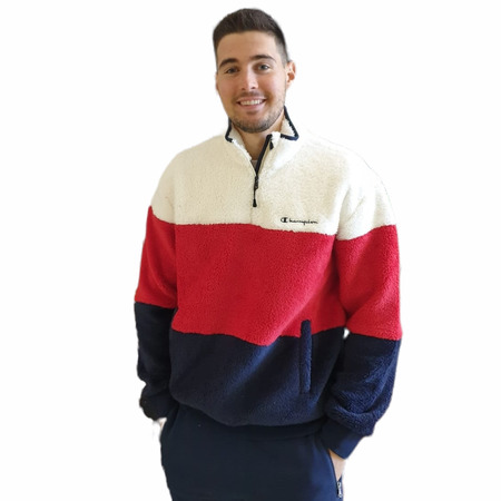 Champion Legacy Sherpa Graduate Panelled Half Z-Up Fleece Sweatshirt "Navy-Red"