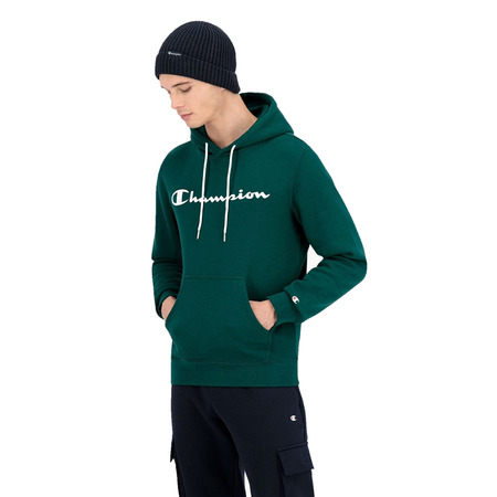 Champion Script Logo Print Cotton Terry Hoodie "Forest Green"