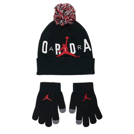 Jordan Kids Pom-Pon Mütze und Handschuhe 2Piece Set "Schwarz"