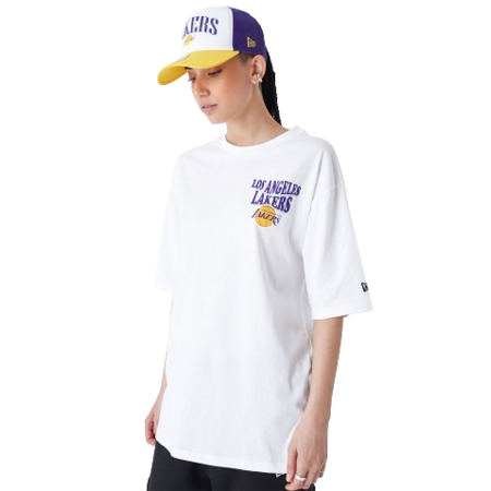 Neue Ära NBA LA Lakers Script White Oversized T-Shirt