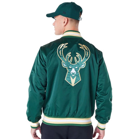 New Era NBA Milwauke Bucks Satin Bomber Jacket "Dark Green"