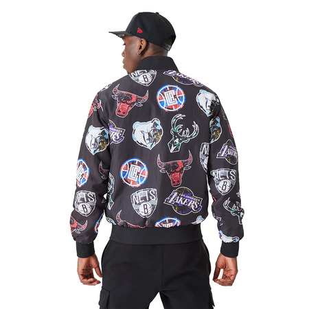 Neue Era NBA Team Logos All Over Print Bomber Jacket "Black"