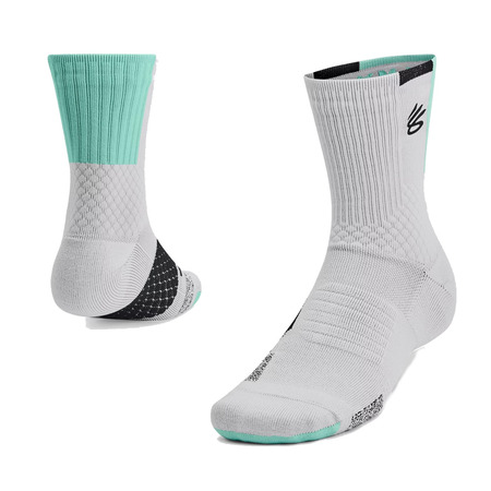 UA Curry ArmourDryTM Playmaker Mid-Crew Socken"Halo Gray-Neo Turquoise"