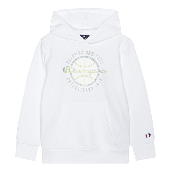 Champion Kids Modern Basketball Big Logo Hoodie "White"