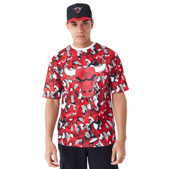 New Era NBA Chicago Bulls Team All Over Print Mesh Oversized T-Shirt "Red"