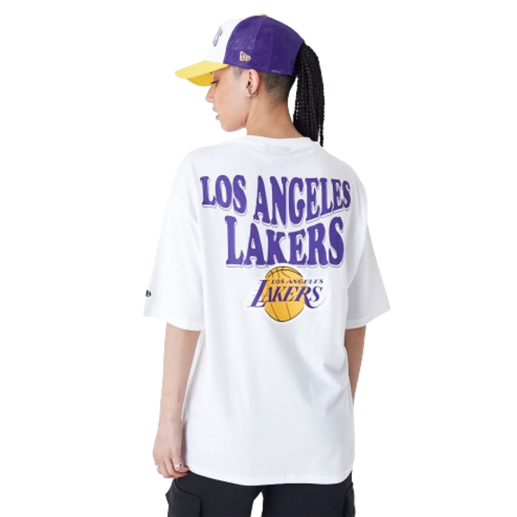 Neue Ära NBA LA Lakers Script White Oversized T-Shirt