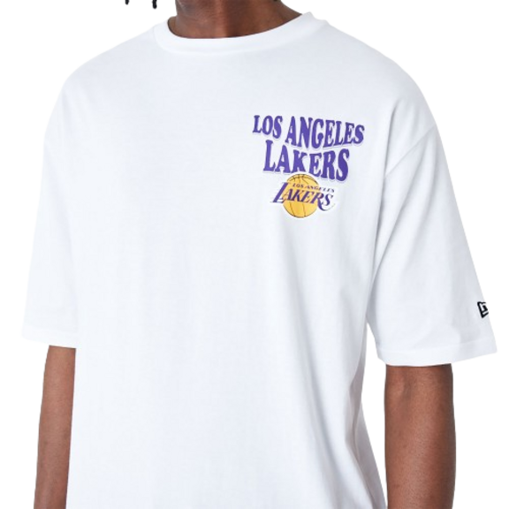 Neue Ära NBA LA Lakers Script White Oversized T-Shirt