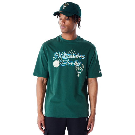 Neu Era NBA Milwaukee Bucks Script überdimensionales T-Shirt