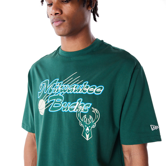 Neu Era NBA Milwaukee Bucks Script überdimensionales T-Shirt