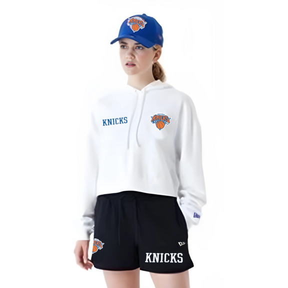 New Era NBA Womens New York Knicks Team Logo Crop Pullover Hoodie