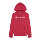 Champion Wn ́s Legacy Script Logo Drucken Baumwolle Terry Hoodie "Burgundy Red"