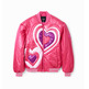 Desigual Girls Quilted Heart Bomber Jacket "Fuchsia"